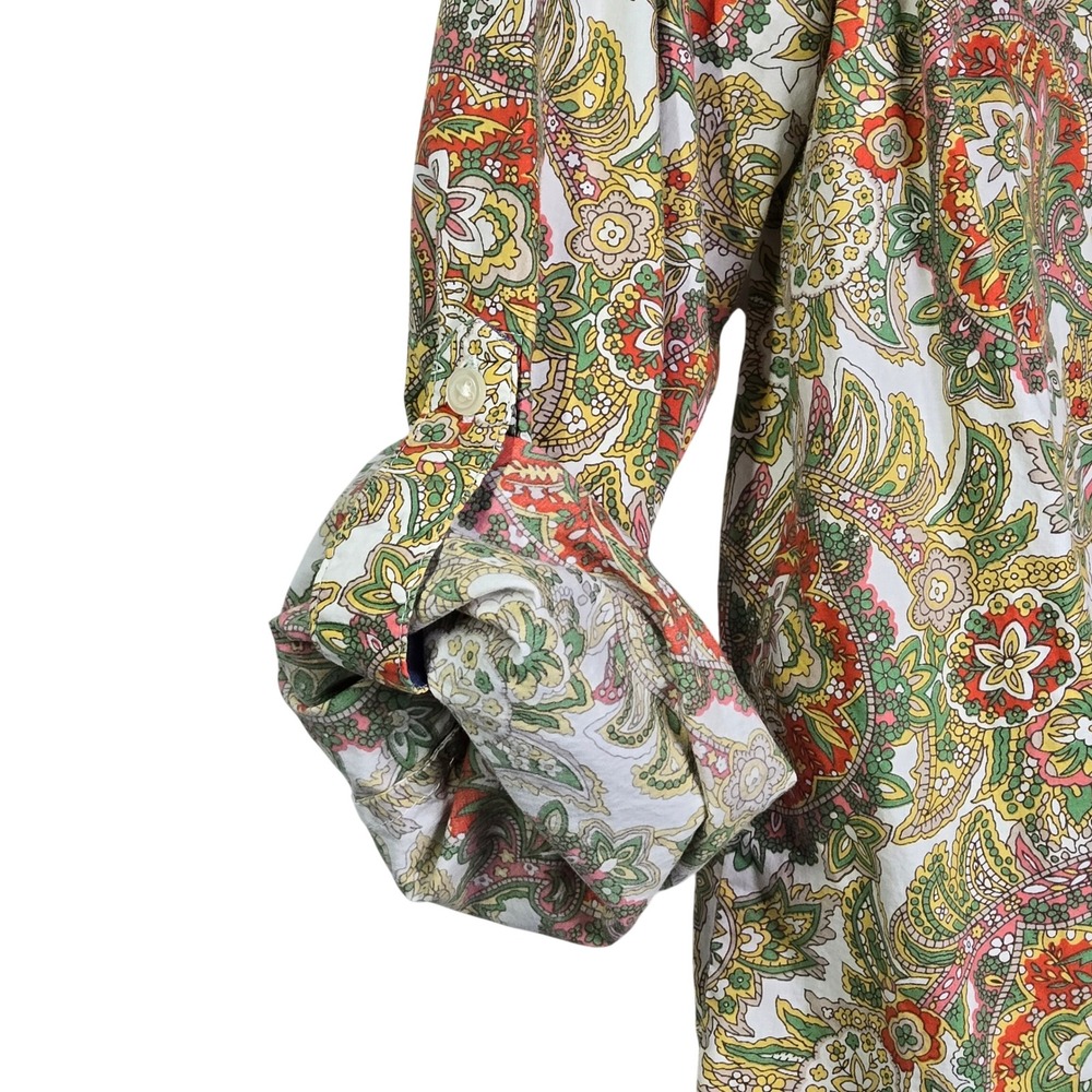 Talbots Petites Paisley Button Down Shirt Womens 12P Multicolor Roll Tab‎ Sleeve - Picture 6 of 10